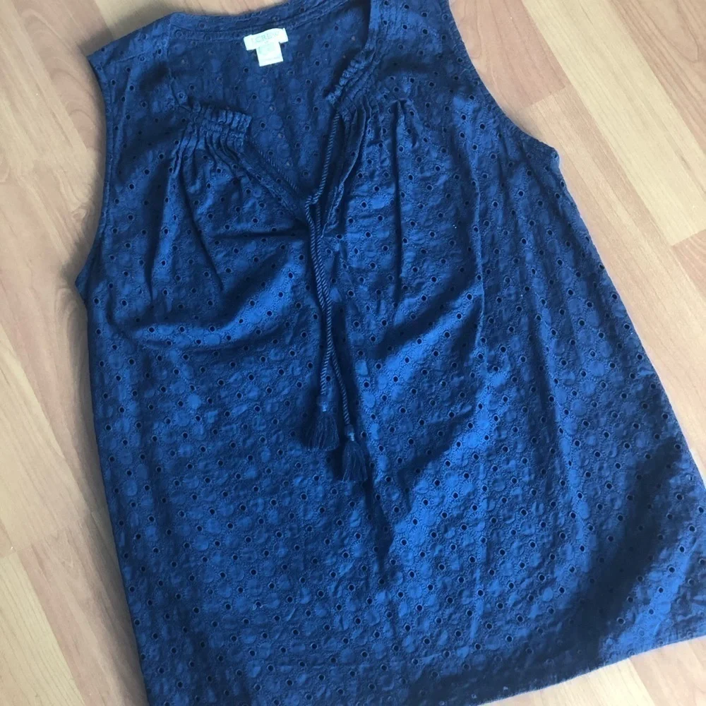 J. Crew Circles Eyelet Top on Navy Blue Top